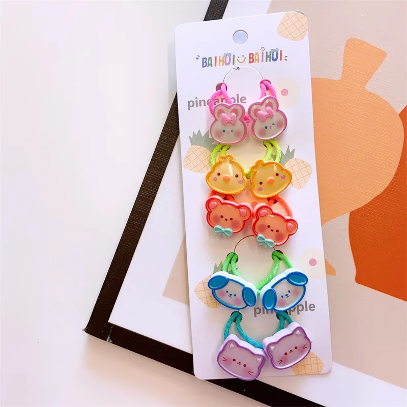 10pcs Girls Cartoon Hair Ties Lovely Animal Small Rubber Band Set Baby Ponytail Hair Scrunchies