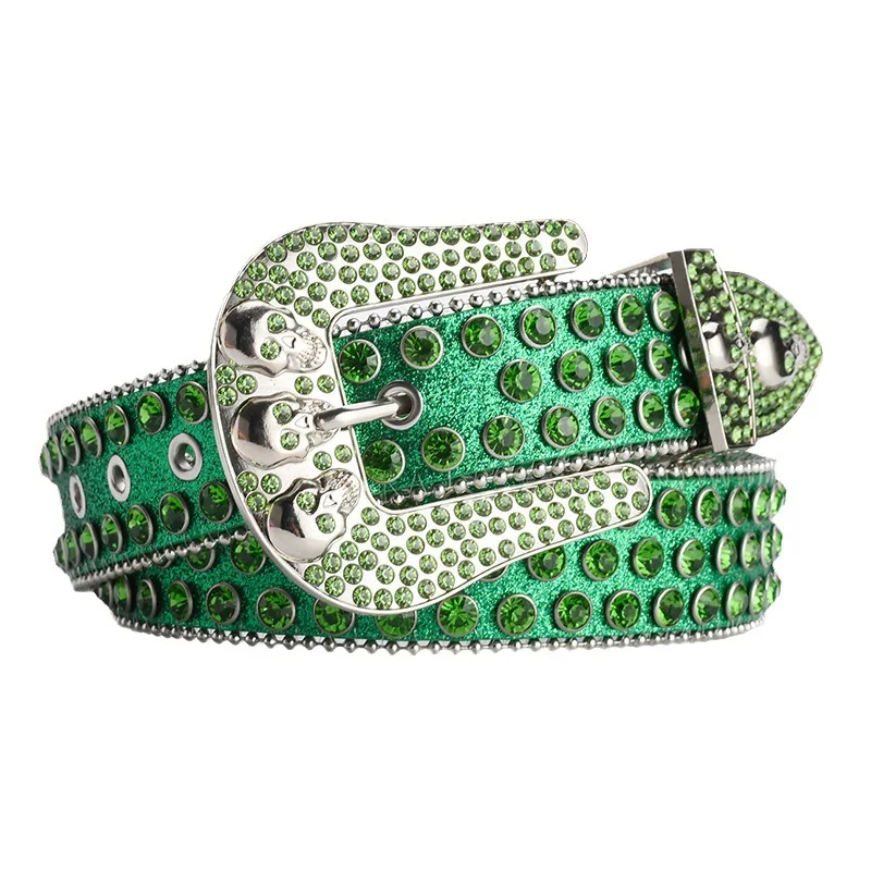 New Trend Bling Bling Rhinestone Belt Women Western Cowboy Crystal Studded PU Leather Diamond Shiny Belt For Jeans