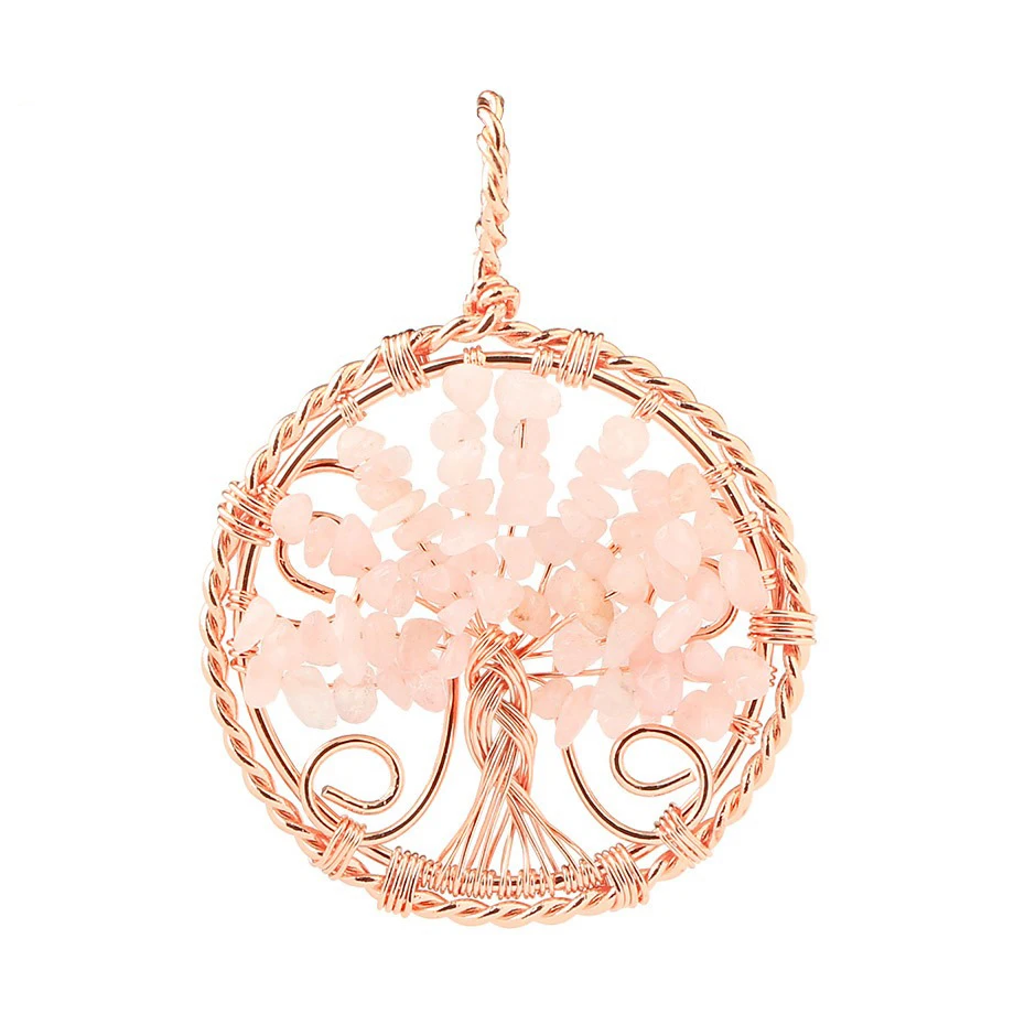 Handmade Copper Wire Wrapped Natural Amethyst/Rose Quartz/Tiger Eye Stone Necklace Pendant Jewelry For Women