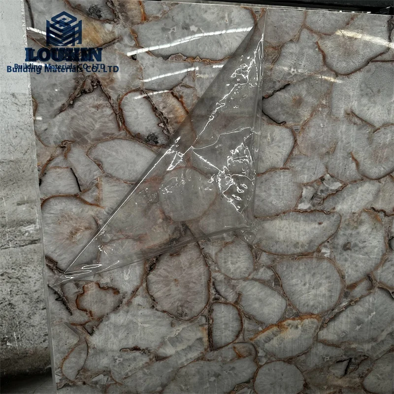 3200mm Big Size natural Stone White Agate  18mm Thickness semi precious stone Slab For Countertops