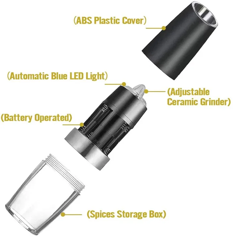 Automatic battery operate modern salt spice hand operate pepper grinder