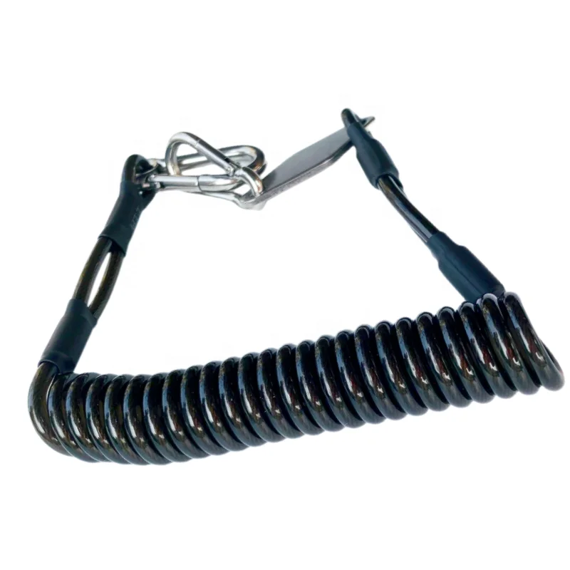 C-PIN 316 Stainless Steel High Quality Fly Coiled Fishing Lanyard Spiral Tool Lanyard With Metal Plate For Logo Design