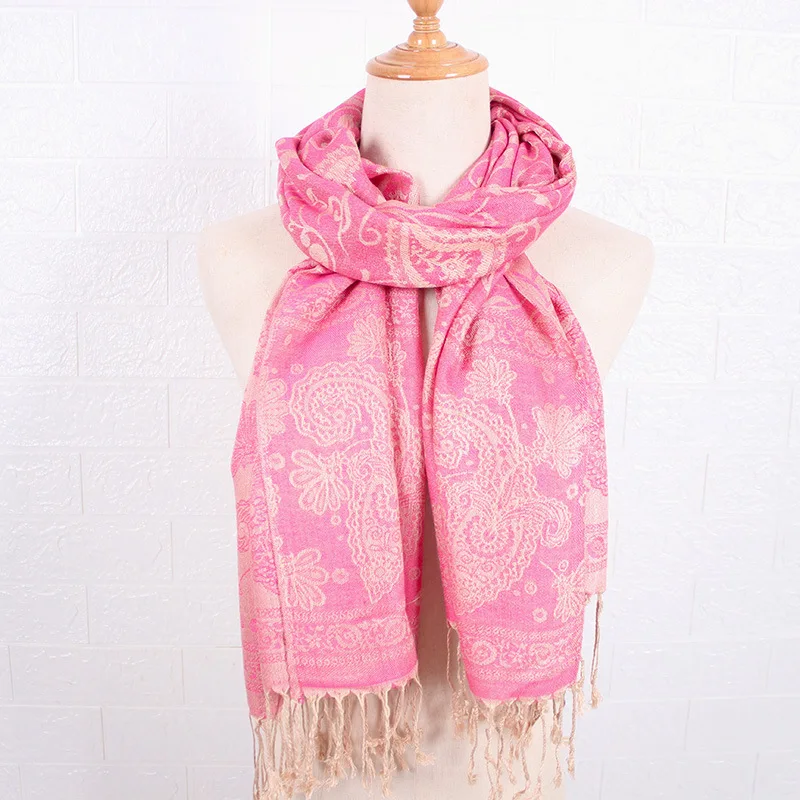 Beautiful Winter Shawl Jacquard Paisley Polyester Wholesale Woman Cheap Pashmina Scarf Pashmina Shawl