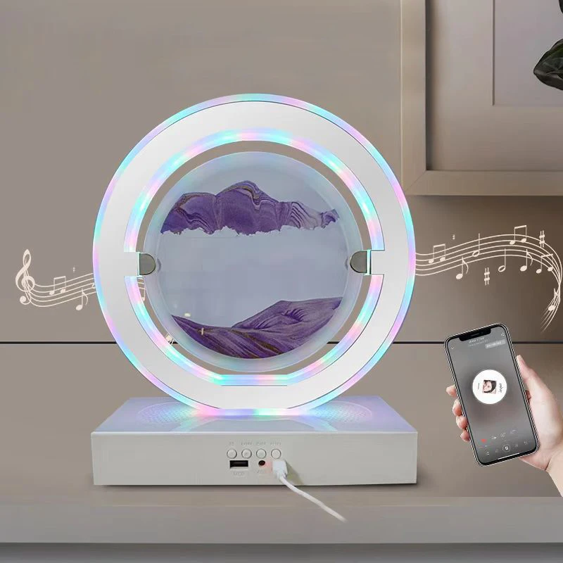 Dynamic 3D Quick Sand Lamp LED Moving Sand Art Lamp with Bluetooth Speaker Home Decor Hourglass Quicksand Painting Table Lamp