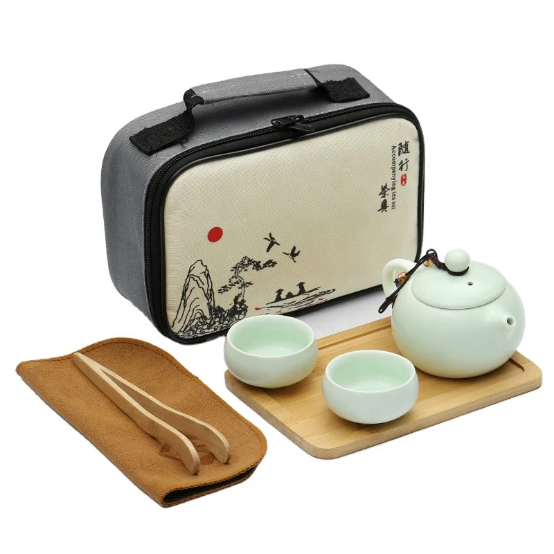 New stylish Chinese ceramic teapots with teacups wrapped in luxury travel tea sets