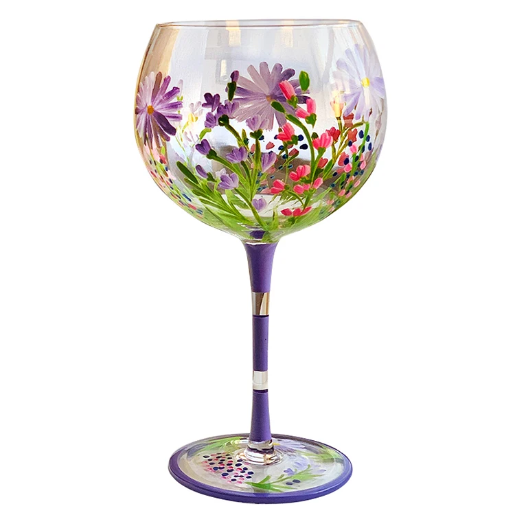 Colorful design high quality gin glasses balloon hand painted drinking wine cocktail glasses