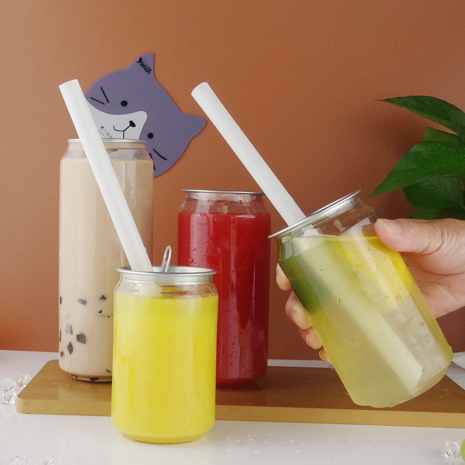 Custom Logo Plastic Pet Can Beverage Bottle Transparent Pet Pop Can for Soft Drink Juice Soda milk Coffee Bottle Easy Open