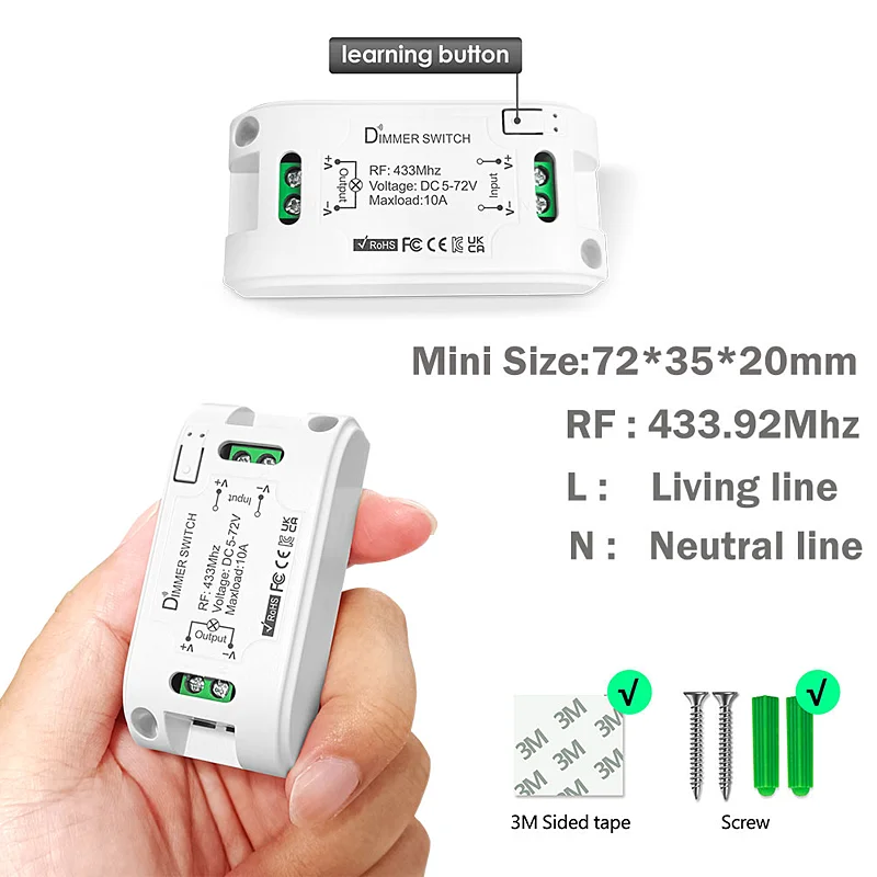 Мини RF 433 мГц DC 5 В 24 72 диммер переключатель беспроводной пульт дистанционного управления для регулировки яркости светодиодной подсветки