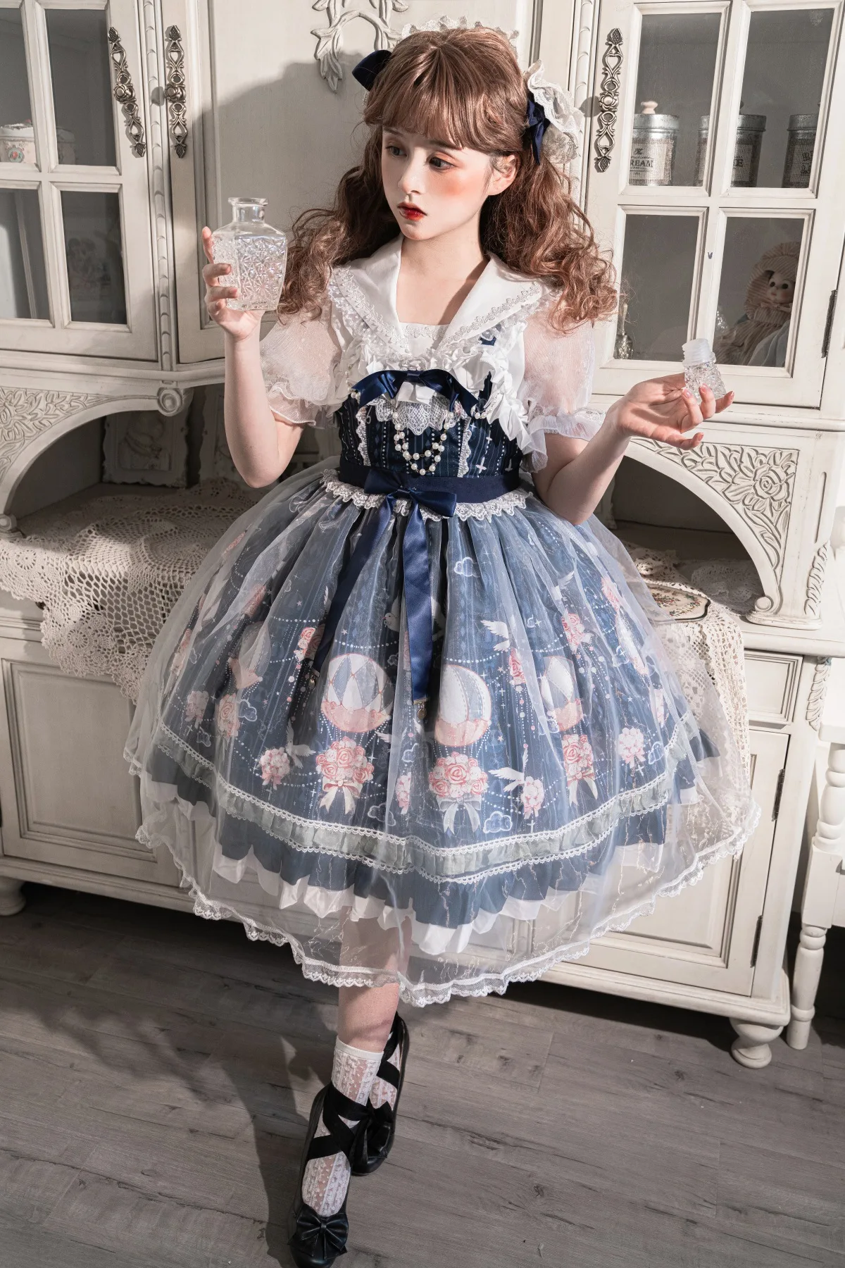 Fairy tale printing ruffle bow tie lolita dress gothic costume JSK lolita dresses macys casual long dress