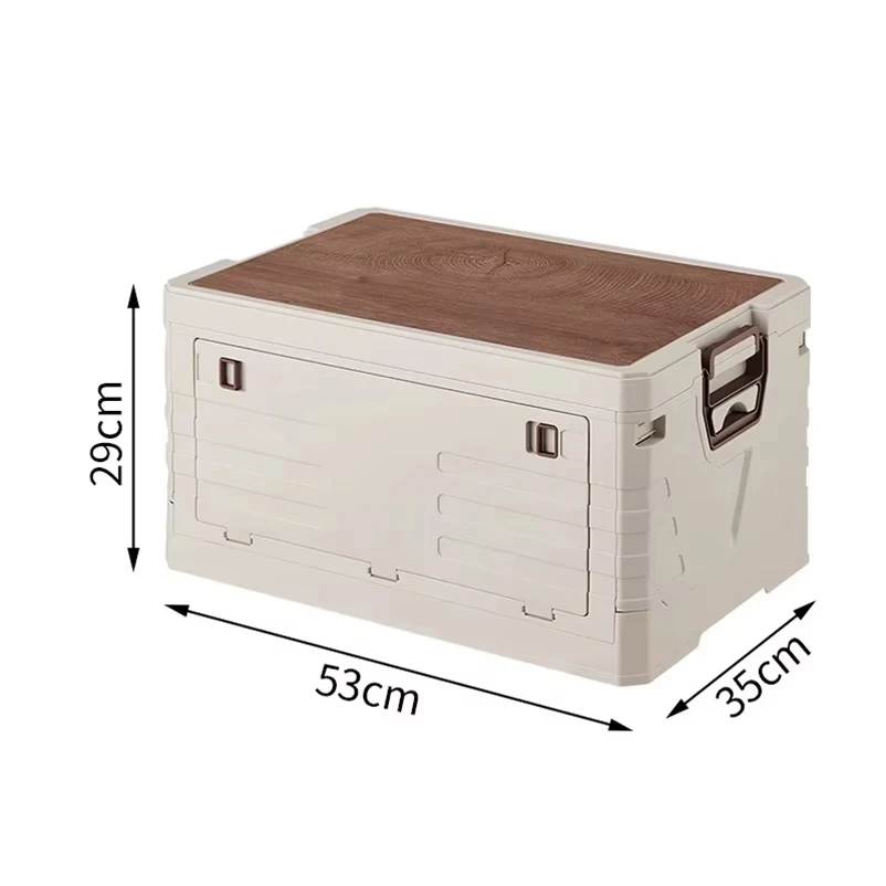 Hot set Stackable Collapsible PP Plastic Containers Wooden Cover Side Door Folding Camping Storage Boxes & Bins White