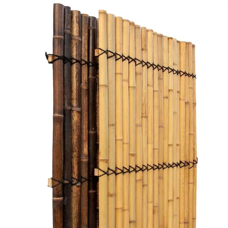 Cheap rate bamboo fence panels half cut, garden fence panel bamboo half round with black palm fiber twist, fence screens bamboo