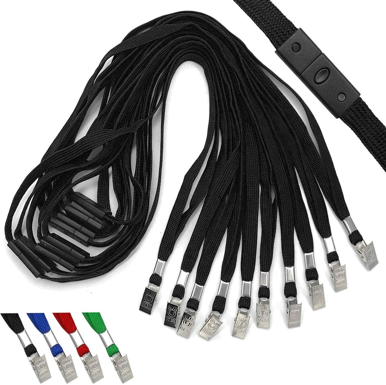 Safety Black Lanyards Breakaway Lanyard Comfortable Neck Straps Premium Bulk Lanyards with Bulldog Clip