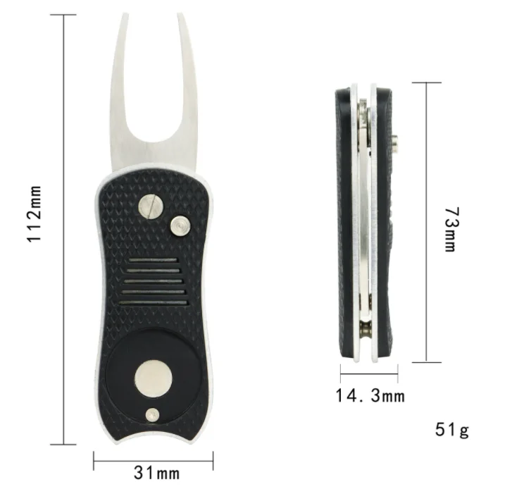 Wholesale Divot Repair Tool Metal Handle Mark Tool Retractable Switch Blade with Removable Ball Markers Blank Custom Logo