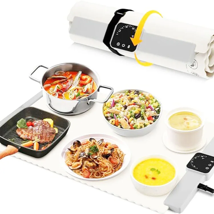 Portable Foldable Roll Up Heating Pad Electric Warming Tray for Food Warmer Silicone Heating Mat with 5 Temperature Settings