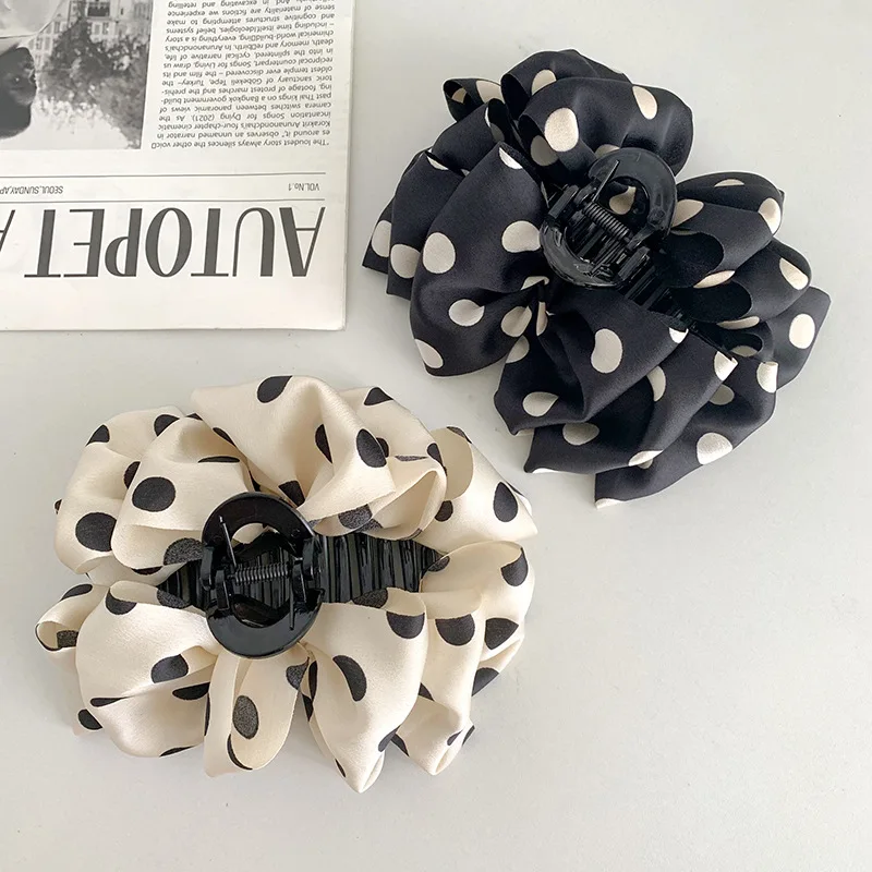 French Polka Dot Clouds Large Claw Clip Elegant Bubble Bow Hair Shark