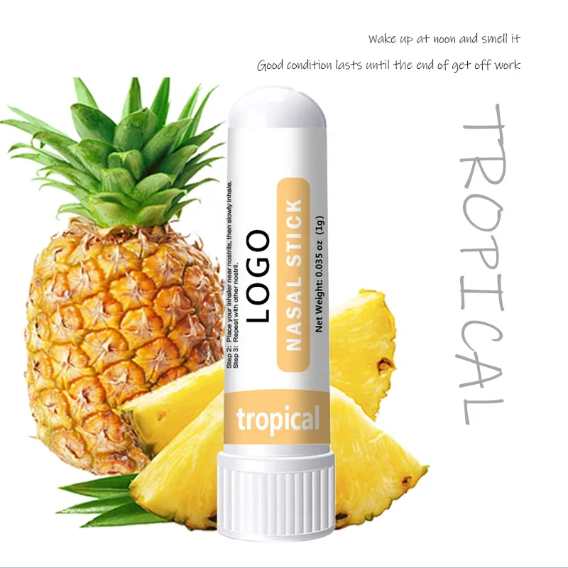 Private Label Nasal Stick (3 Pack) Enhances Breathing Aromatherapy Inhaler Made with Essential Oils + Menthol (Tropical)