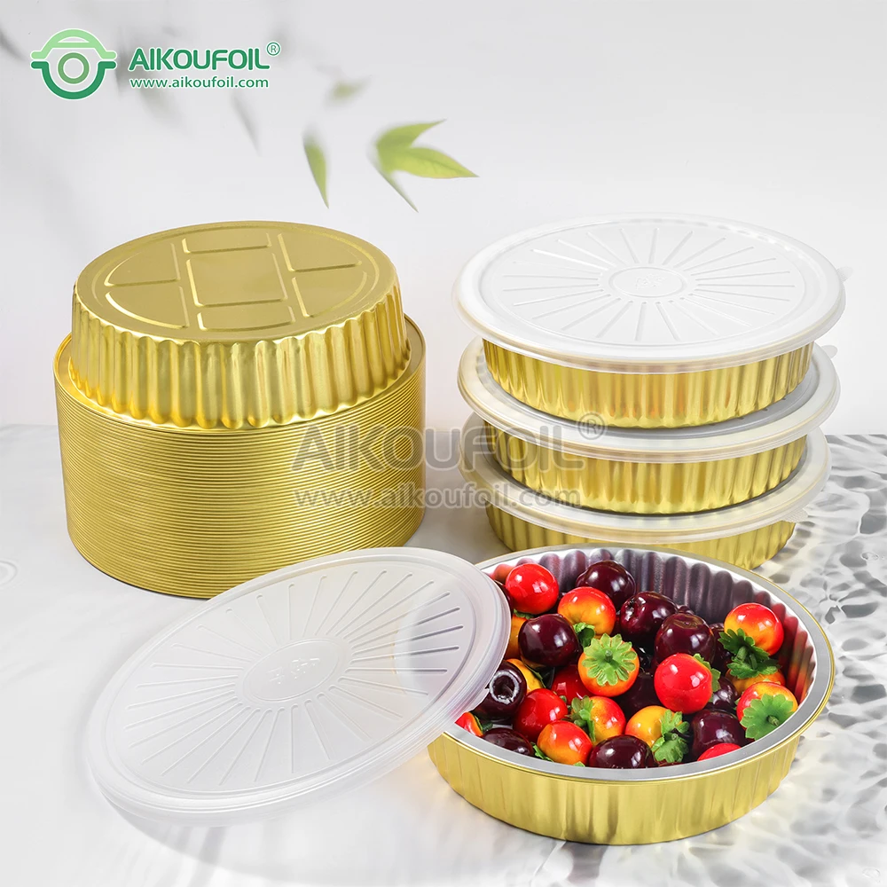 Custom Disposable Aluminum Foil Container With Lids 2000ml Round High Temperature Oven Baking Tray