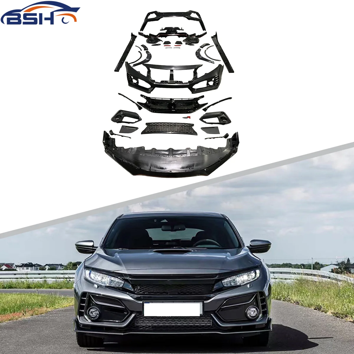2020 Type-R Carbon Look Style Car Bumper Lip Side Skirt Body Kit For HONDA CIVIC 2016-2020
