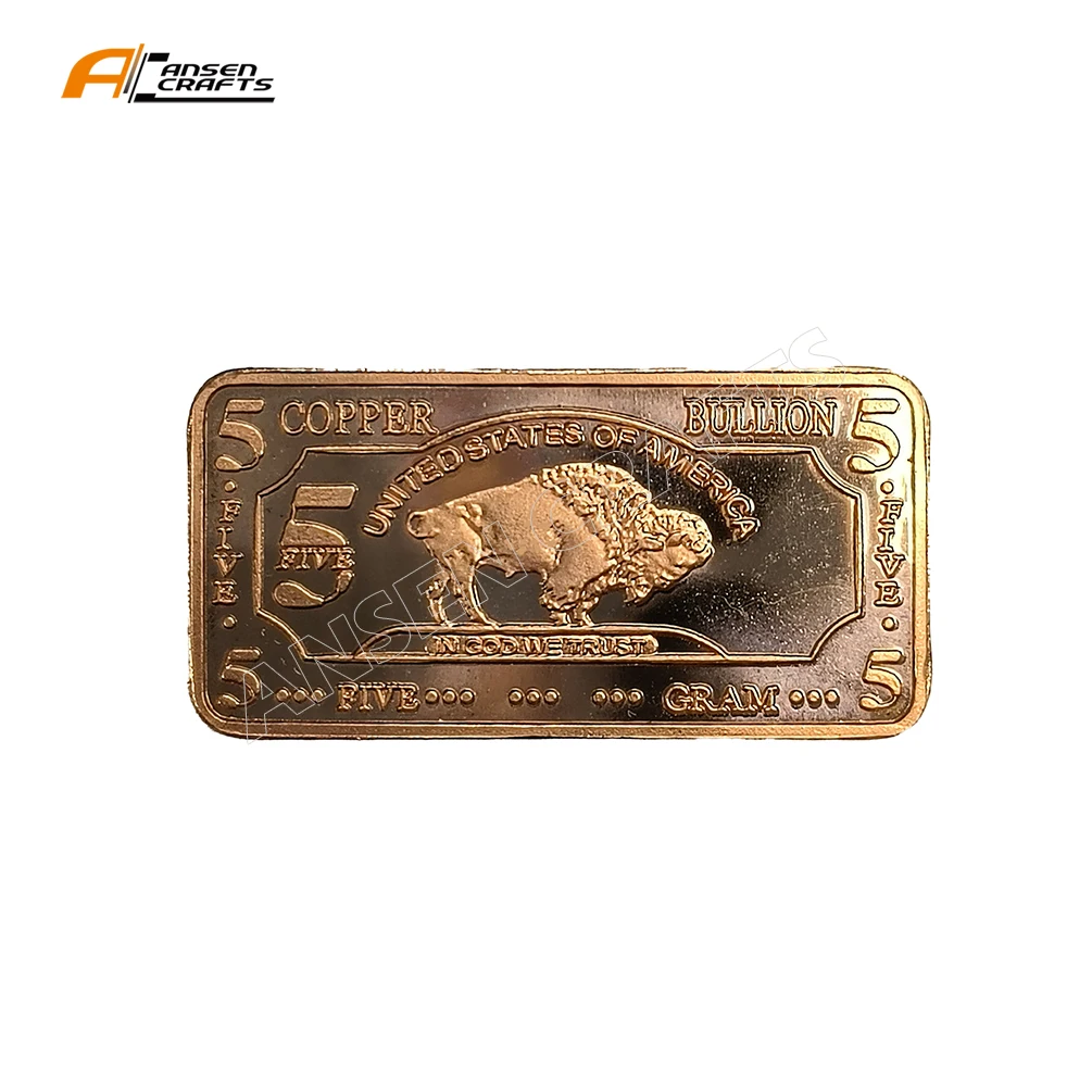 5 Gram Of Copper USA American Buffalo .999 Fine Bullion Bar Ingot Cu Element Metal Art For Sale