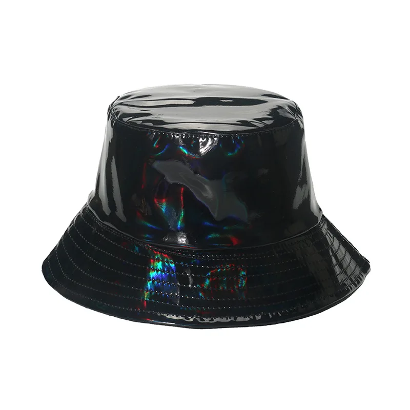 Hip Hop Custom Blank Adults Unisex Reflective Double-sided Reversible PU Sports Cap Bucket Hat