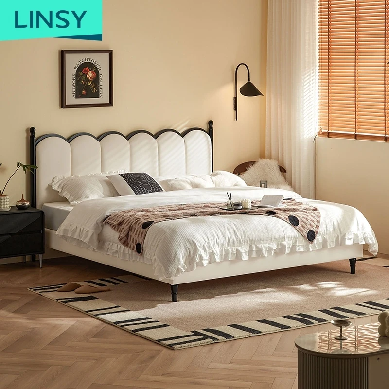 Modern Double Bed LINSY High Quality Leather King Size Bed PC023-A