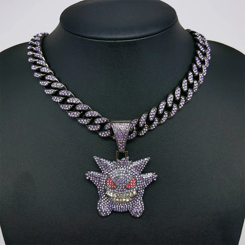 Ювелирные изделия в стиле хип-хоп gengar подвеска из горного хрусталя кубинское звено цепочка колье с подвеской-призраком