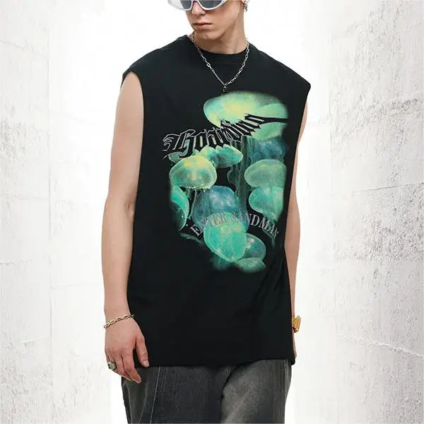 Streetwear Oversized Unisex Gym Tank Top Custom Cut Off Sleeveless T-shirt Printing Muscle Shirt Acid Wash Graphic Men Vest