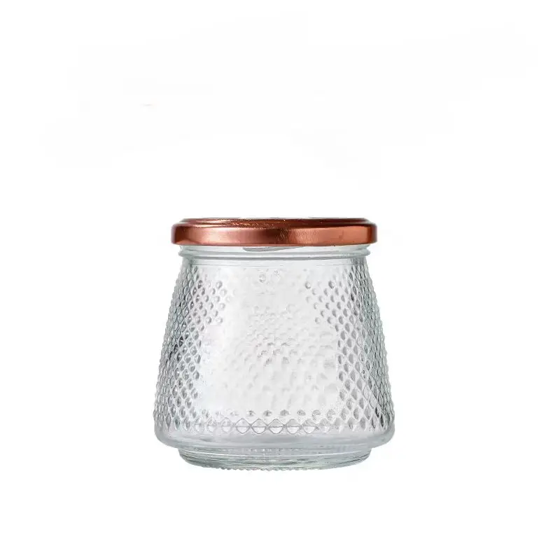 Wholesale Empty Food Ketchup Paste Honey Jam Storage Container 150ML Ribbed Round Sauce Pickle Glass Pudding Jars with Screw Lid