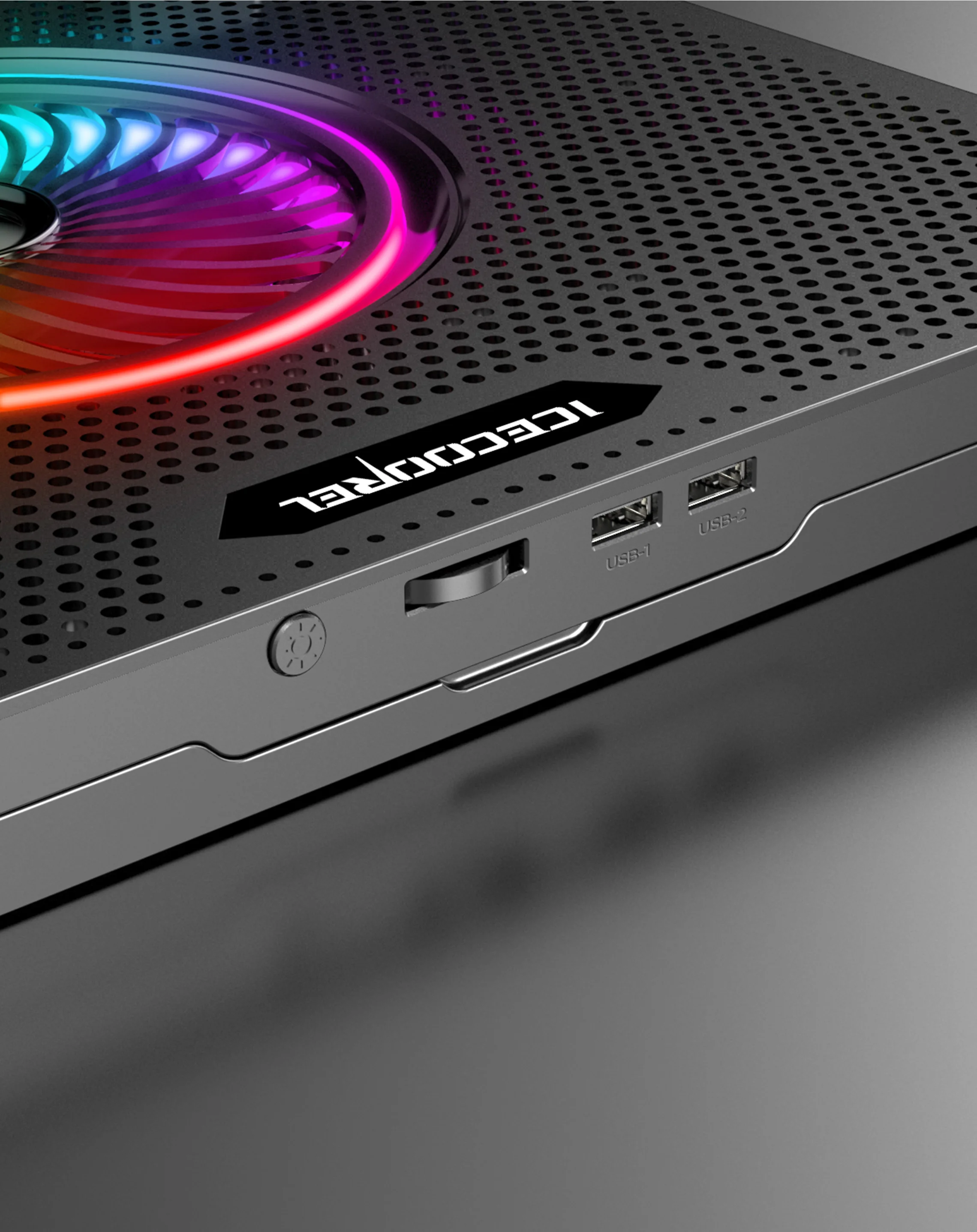 Gaming Rainbow lights RGB notebook cooling pad ergonomic stand with 5 fans 2 USB port Roller switch support OEM ODM Spot stock