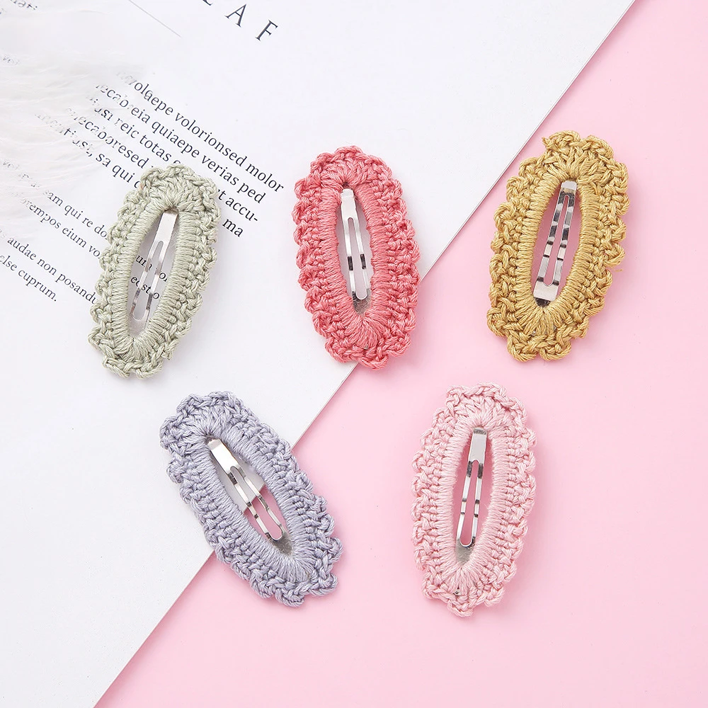 Trendy Ins Cute Kids Snap Hairpin Handmade Braided Wool BB Hairpins Little Girl Children Baby Hair Accessories Crochet Hair Clip