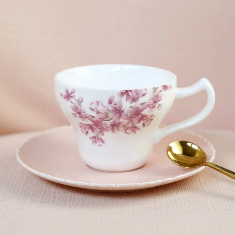 Japanese pastoral style girl heart pink cherry blossom ceramic tea pot cup and saucer set flower-shaped pot high-end gift
