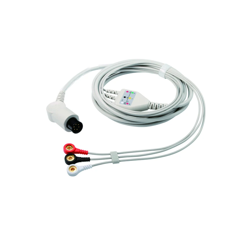 Generic Universal 6pin One Piece End ECG Cable with 3 Lead Leadwires Snap End