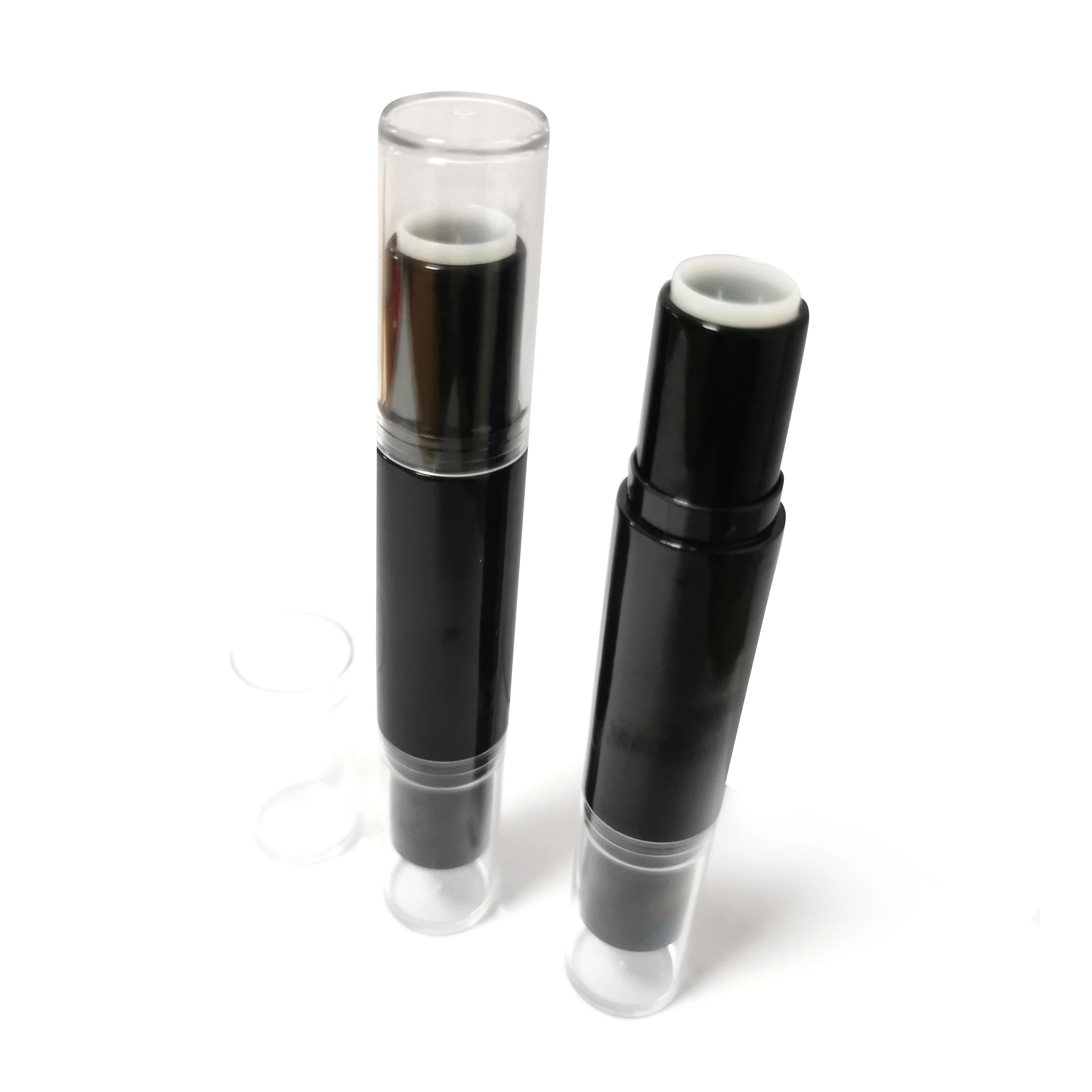 Wholesale Custom Logo Luxury black cosmetics empty round plastic lipstick tube double-headed empty lipstick containers