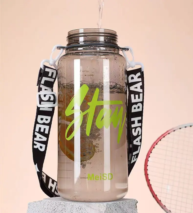 1.5L/2L Plastic Sublimation Transparent Sport Flip Top Cap For Sport Drinking Bottle Kids Water Bottle Steel With Time Marker
