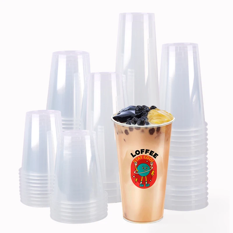 LOKYO Wholesale clear food grade disposable cold drink disposable 16oz smoothie boba bubble tea plastic cup with lids