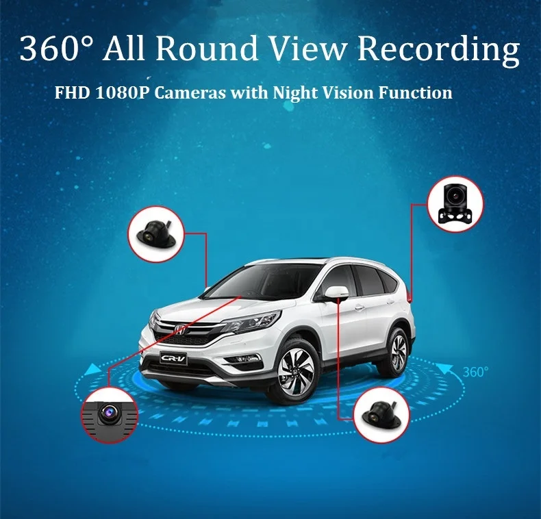 
4G Android 1080P 24 Hours 360 Degree Car DVR 4 Camera Security System 