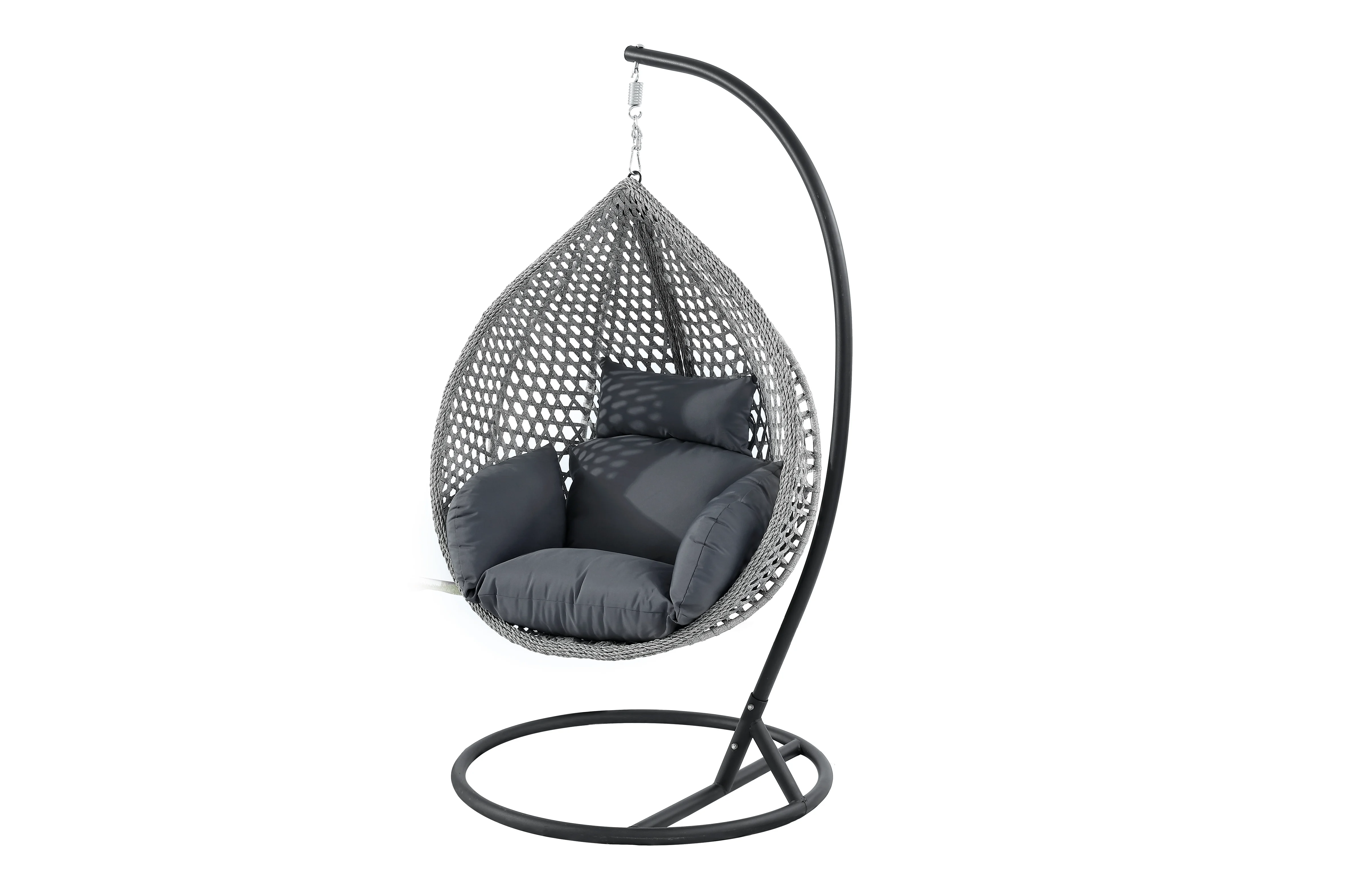 Plastic PE rattan gold leg frame iron metal Basket cushion seat egg Hanging morden outdoor garden patio swing chair 3 seats