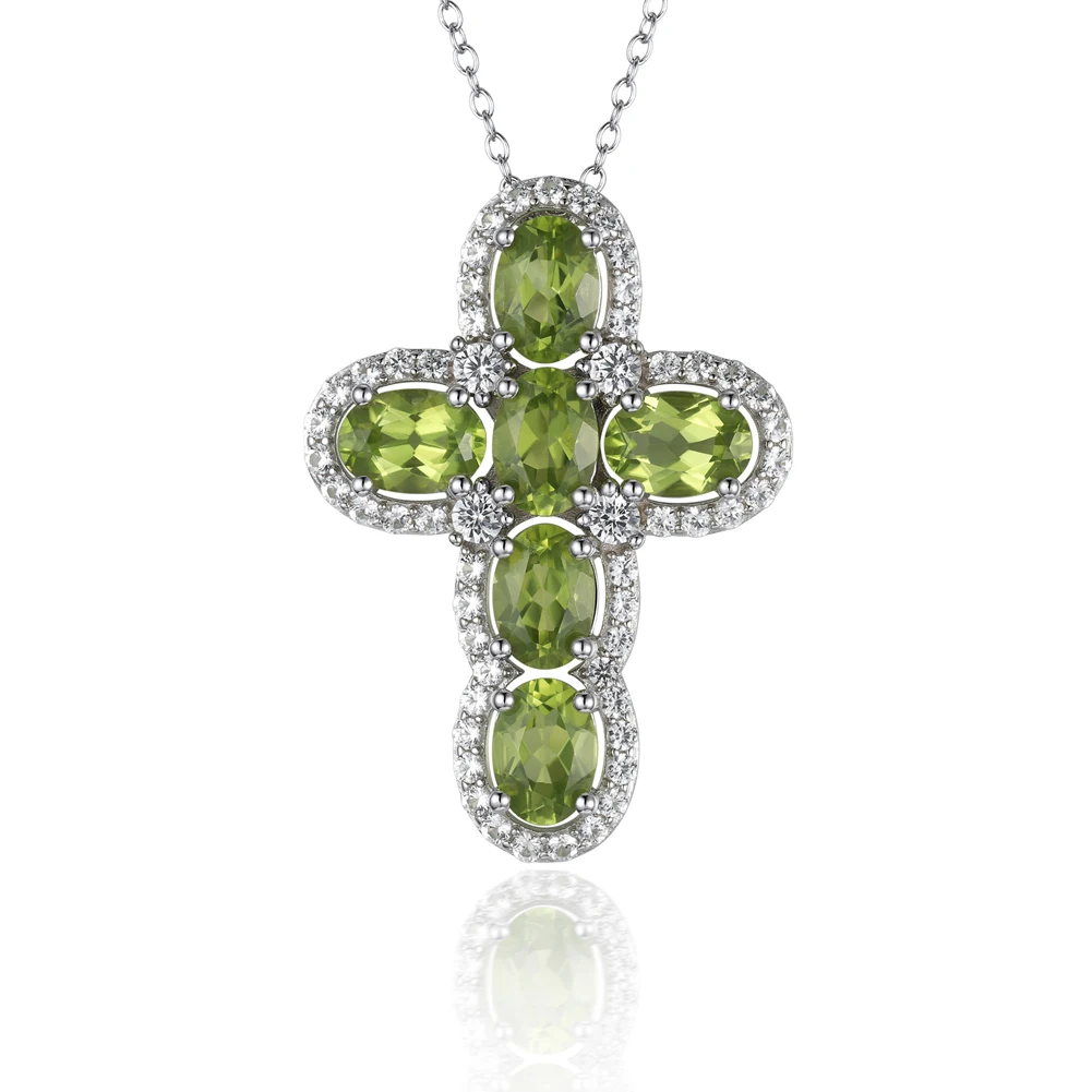 
Best collection Natural Peridot gem fine jewelry cross women 925 Sterling Silver Cross Pendant 
