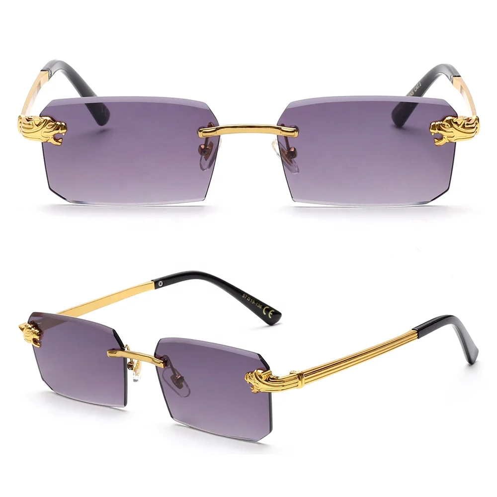 2024 Cheap Eyewear Stylish Rimless Cut Edge Panther Head Vintage Gold Metal Leopard Head Leg UV400 Protection Sunglasses Women