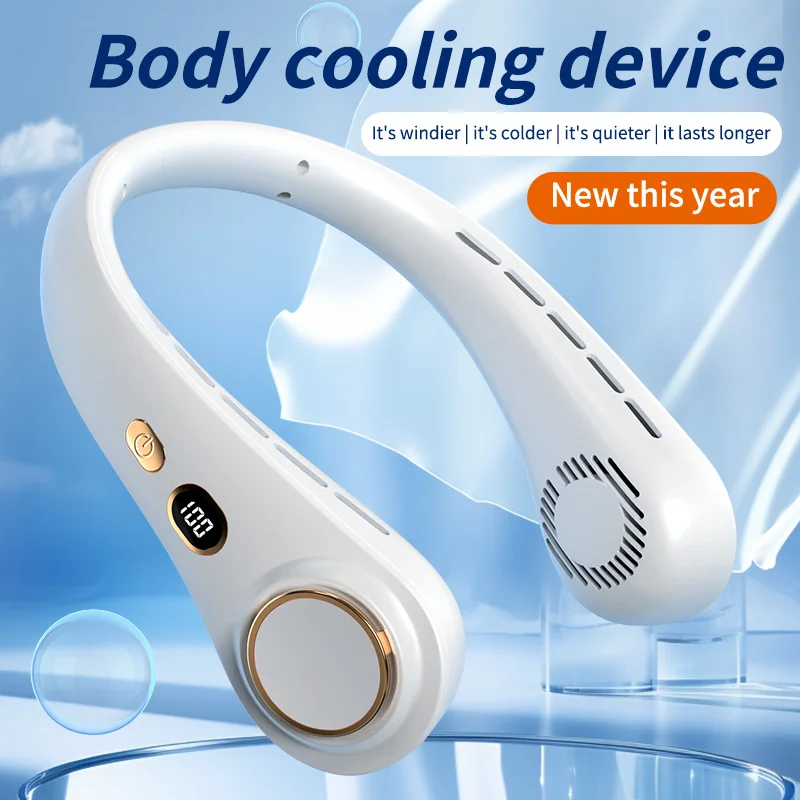 2024 Trend Products Mini Cooler 5 Gears Rechargeable Hands Free Sports Outdoor Hanging Leafless Neck Fan