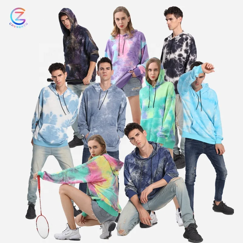 Heavyweight Unisex Fleece Casual Women Hoodie Couple Sweatershirt Hooded Off Shoulder Oversize Tie Dye Men Sweater Hoodies