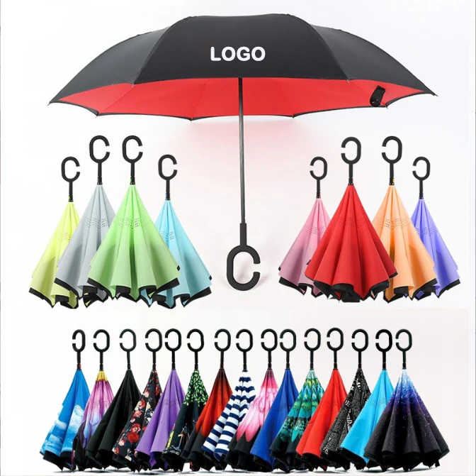 Custom Double Layer Inverted Auto Open Reverse Umbrella With C Handle