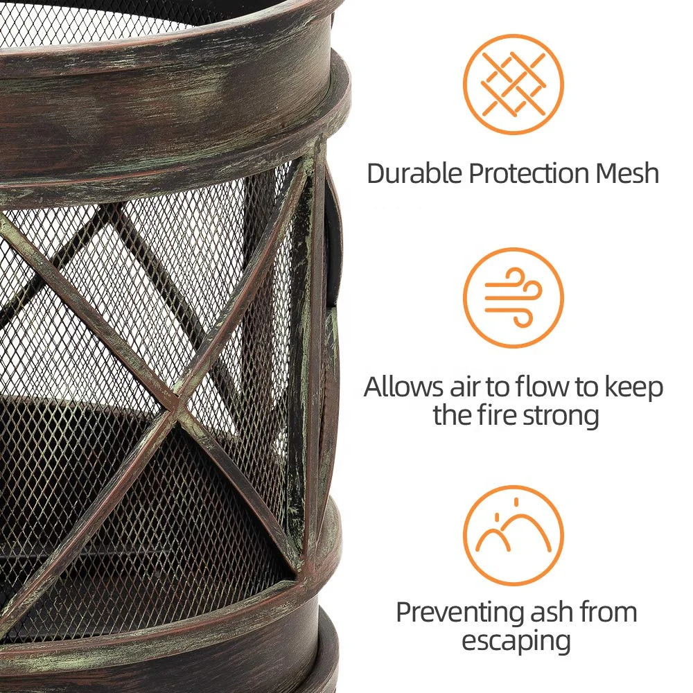 Уличная кастинговая подставка для огня из чугуна 23 дюйма с искровым экраном и