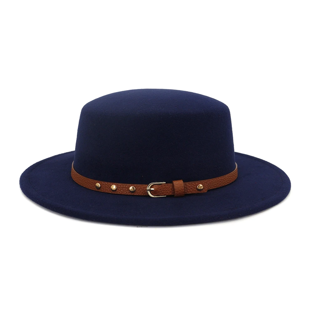 Wholesale Promotional Vintage Chic Felt Flat Top Fedora Hat With Belt Ribbon