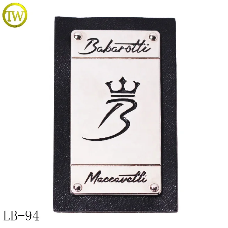 Fashion design leather patch shoes logos rectangle letter garment sewing leather label jeans pu tags with metal
