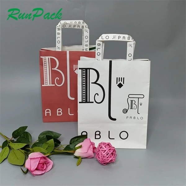 Free Sample Clothing Shoe Shopping Kraft Paper Carrier Sweet Gift Bags with Handles, Takeaway Lunch Bags 100% Recyclable