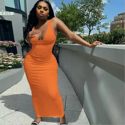 
Custom Sexy V Neck Fashion Womens Clothing 2021 Wholesale Wrap Rib Skirt Long Solid Color Plus Size Club Dress Casual Summer 