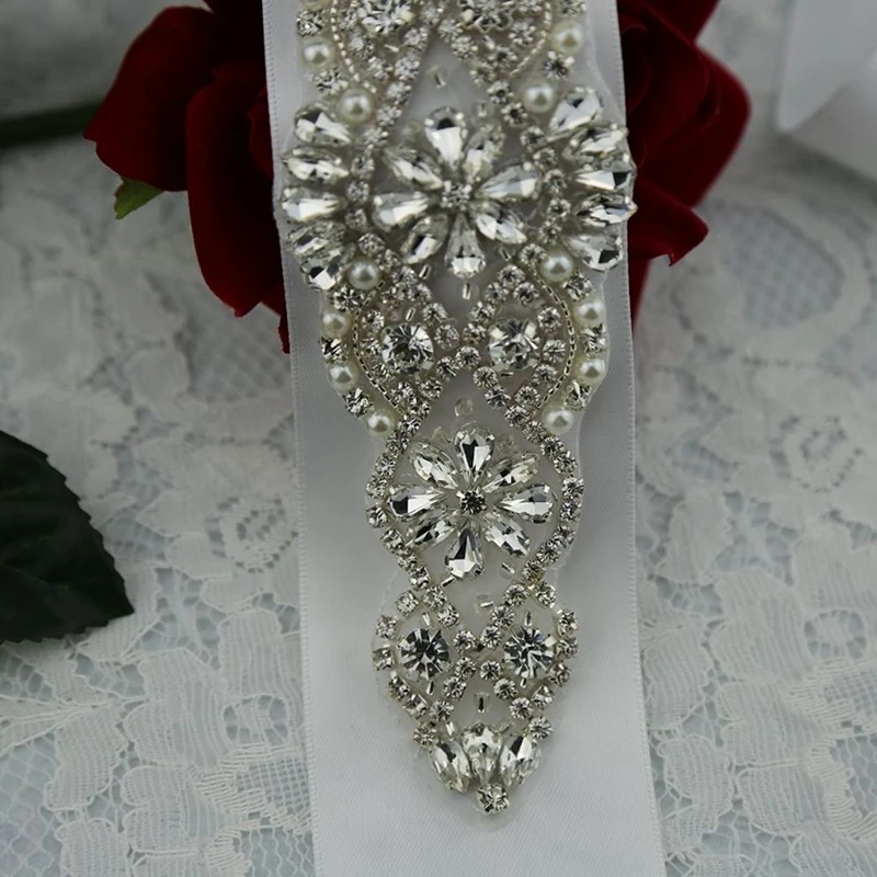 
Handmade Flower Design Crystal Bridal Sash Rhinestone Wedding Belts for Bride Bridesmaids Prom Gown Dress 