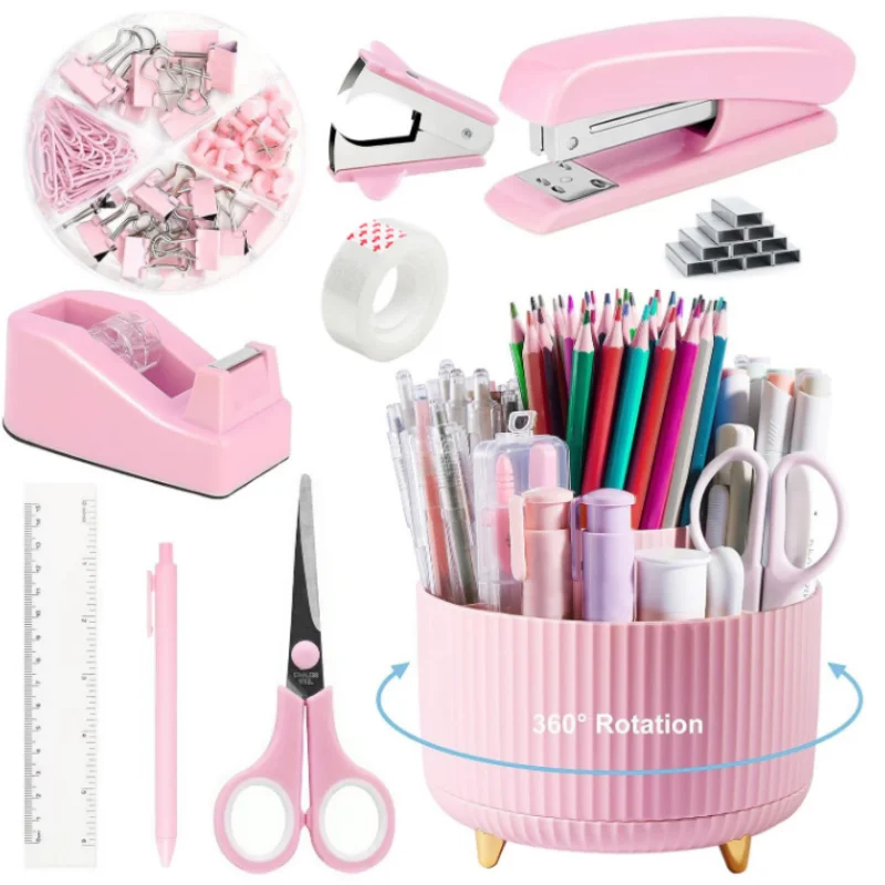 CDesktop Office Stationery Set Stapler Tape Holder Scissors Nailer Set