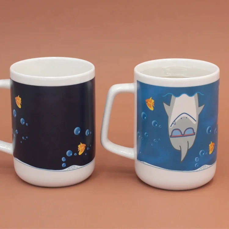 Novelties 11oz White Color Changing Coffee Tea Cup Custom Logo Printed Magic Ceramic Milk Mug